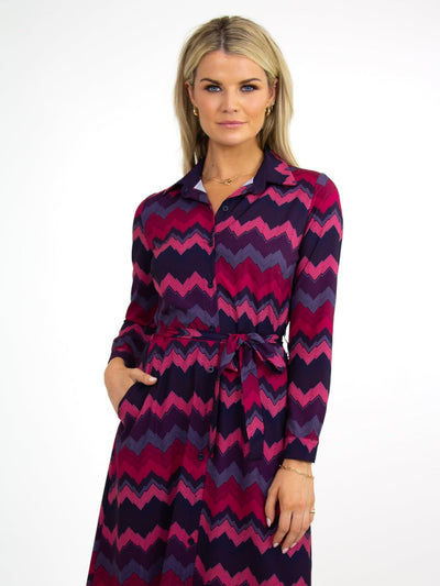 Kate & Pippa Luca Shirt Dress In Magenta/Plum Chevron-Nicola Ross