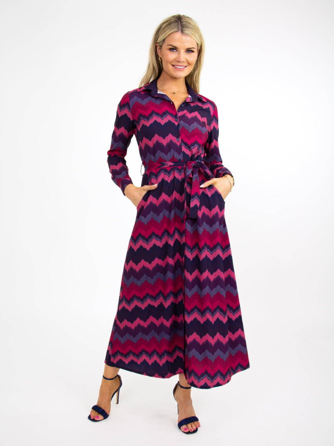 Kate & Pippa Luca Shirt Dress In Magenta/Plum Chevron-Nicola Ross