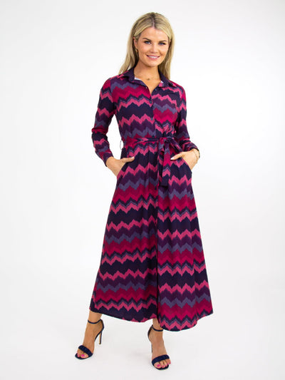 Kate & Pippa Luca Shirt Dress In Magenta/Plum Chevron-Nicola Ross