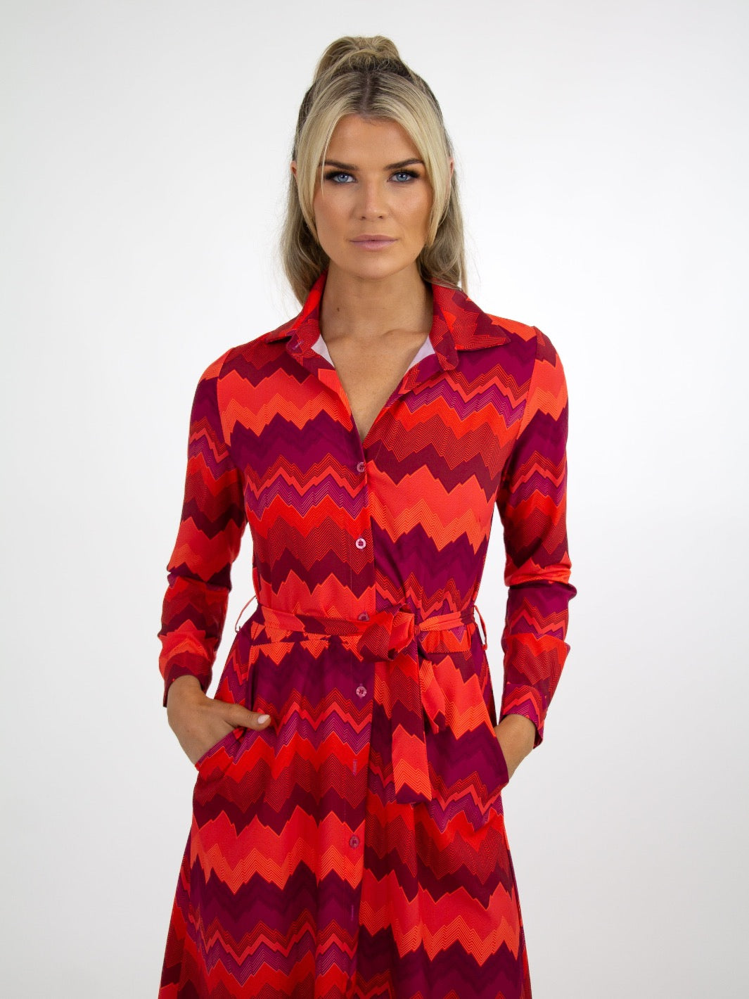 Kate & Pippa Luca Shirt Dress In Orange/Magenta Chevron-Nicola Ross