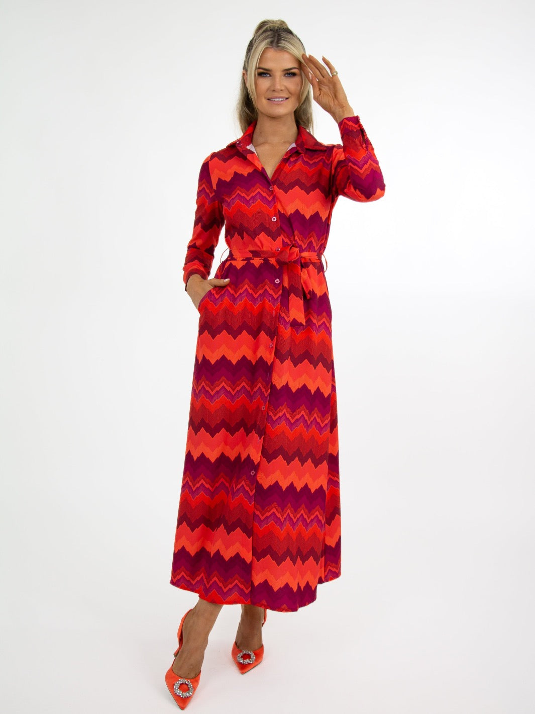Kate & Pippa Luca Shirt Dress In Orange/Magenta Chevron-Nicola Ross