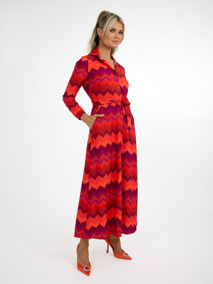 Kate & Pippa Luca Shirt Dress In Orange/Magenta Chevron-Nicola Ross