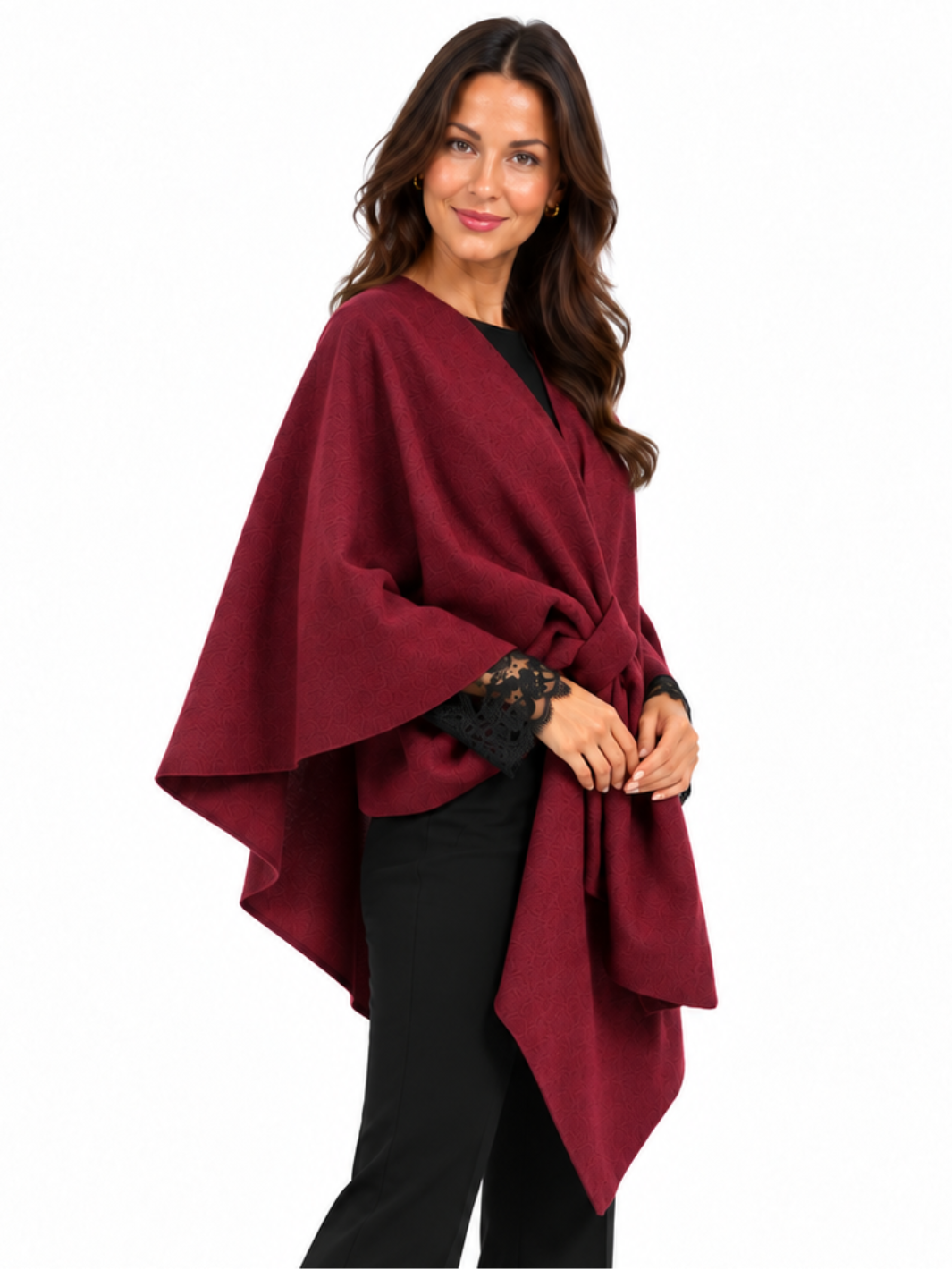 Kate & Pippa Lucia Wrap Knit In Burgundy-Nicola Ross
