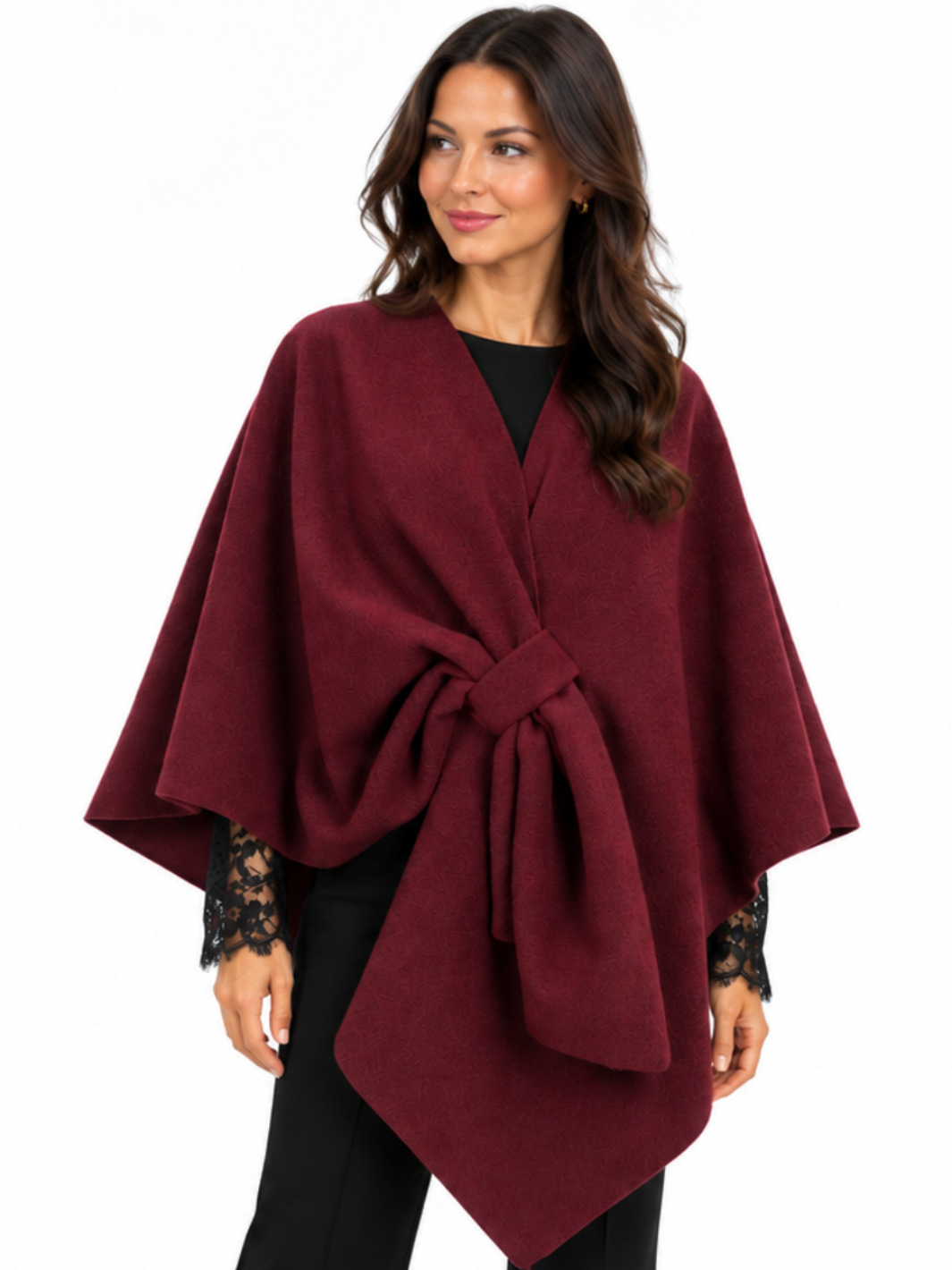 Kate & Pippa Lucia Wrap Knit In Burgundy-Nicola Ross