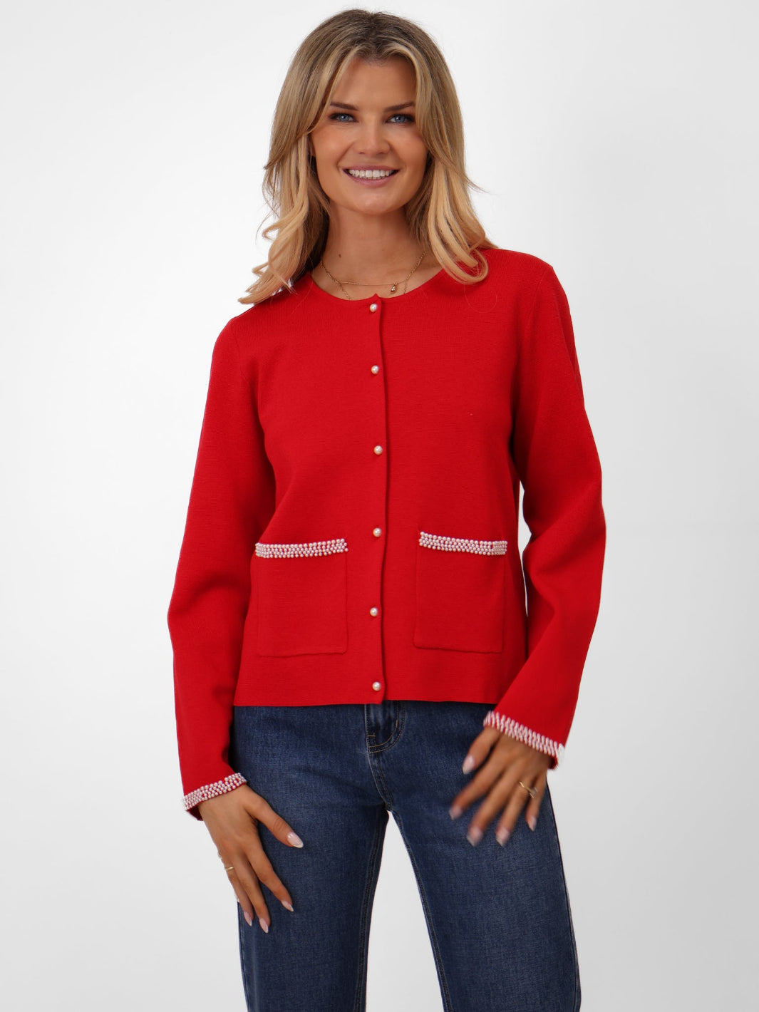 Kate & Pippa Luna Cardigan In Red-Nicola Ross