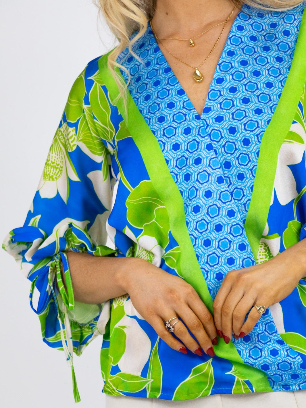 Kate & Pippa Maria Top In Blue / Green Print-Nicola Ross