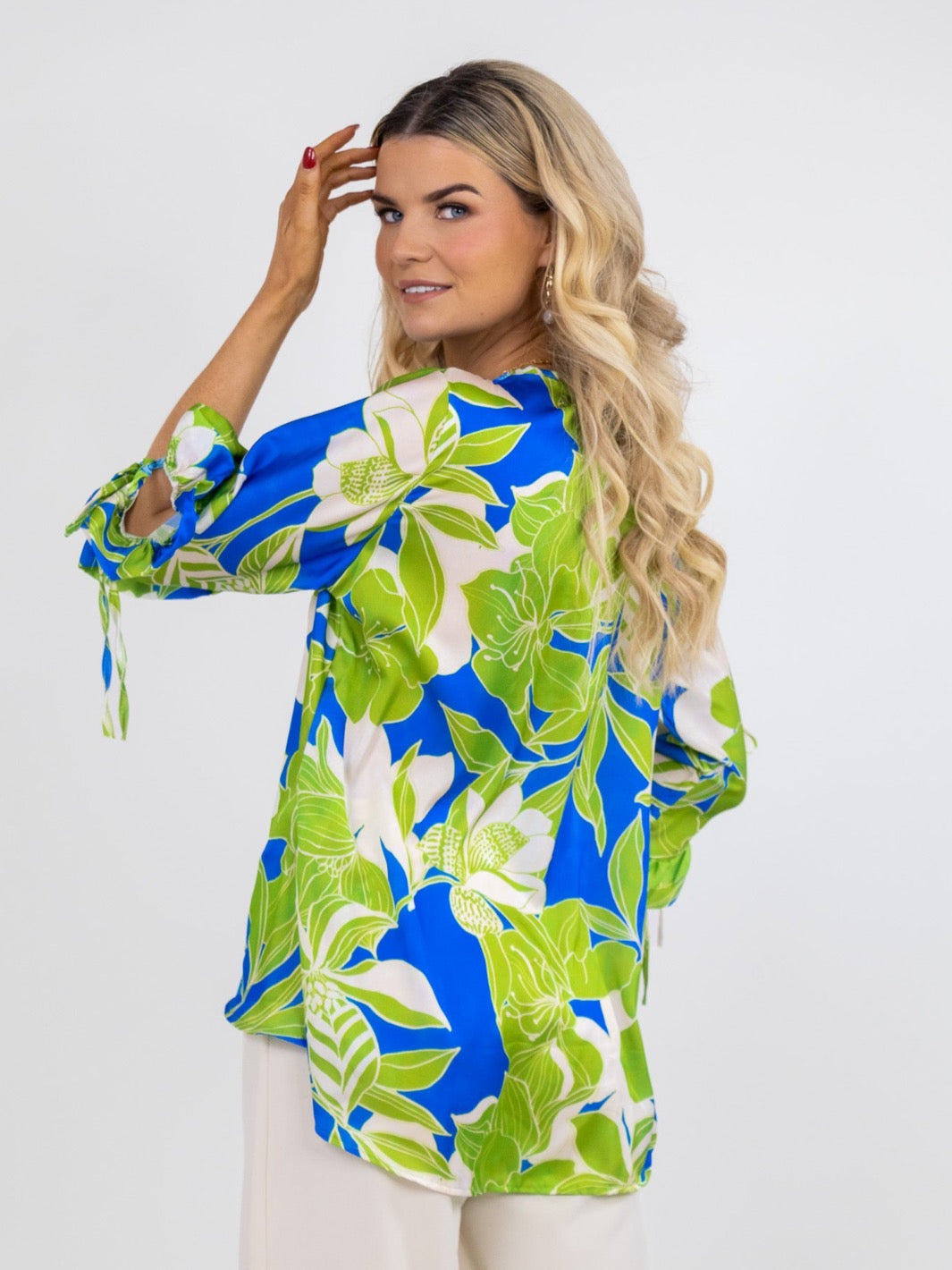 Kate & Pippa Maria Top In Blue / Green Print-Nicola Ross