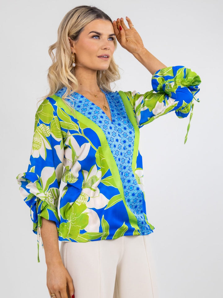 Kate & Pippa Maria Top In Blue / Green Print-Nicola Ross