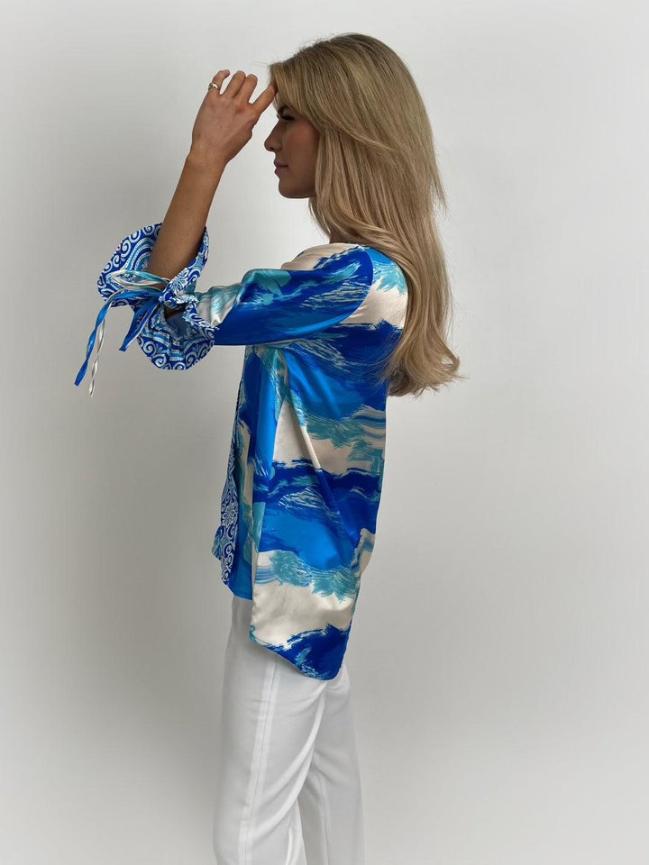 Kate & Pippa Maria Top In Blue Paisley Print-Nicola Ross