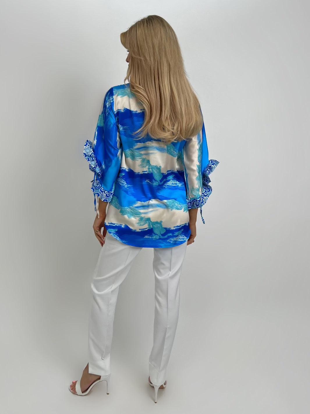 Kate & Pippa Maria Top In Blue Paisley Print-Nicola Ross