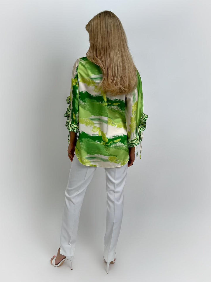 Kate & Pippa Maria Top In Green Paisley Print-Nicola Ross