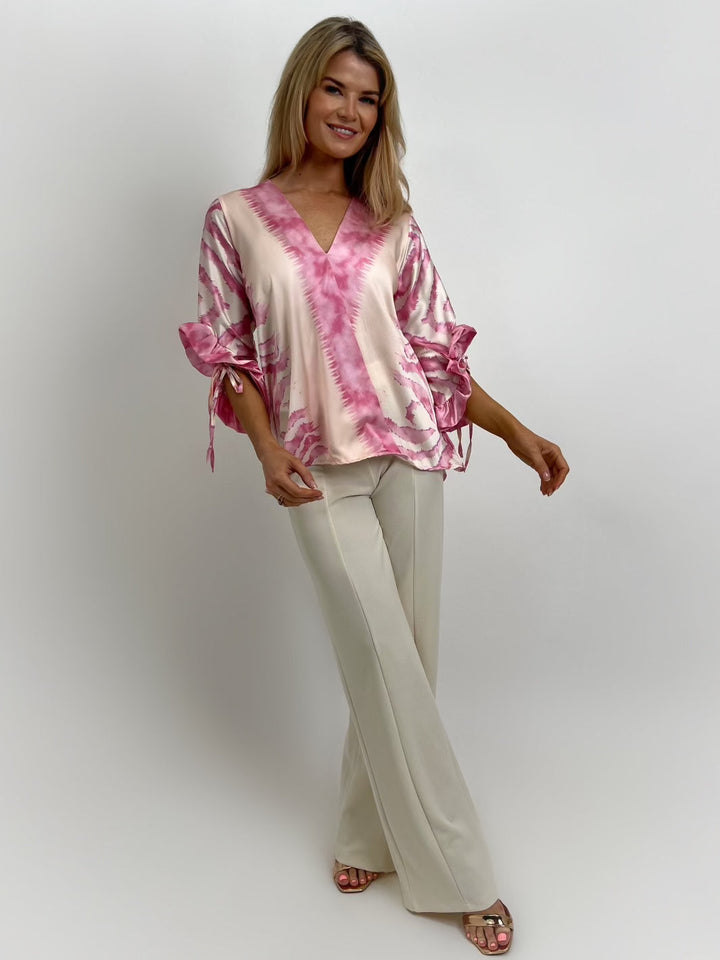 Kate & Pippa Maria Top In Light Pink Print-Nicola Ross