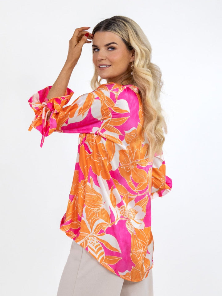 Kate & Pippa Maria Top In Pink / Orange Print-Nicola Ross