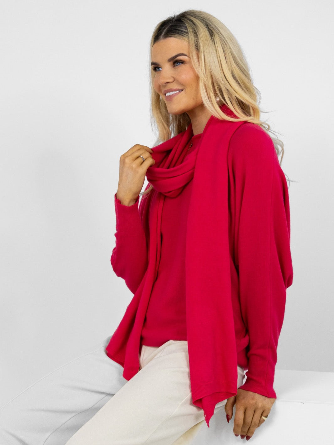 Kate & Pippa Matera Knit Scarf In Raspberry-Nicola Ross