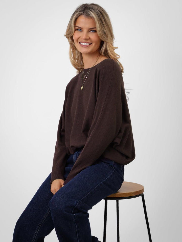 Kate & Pippa Milano Knit Jumper In Chocolate Brown-Nicola Ross