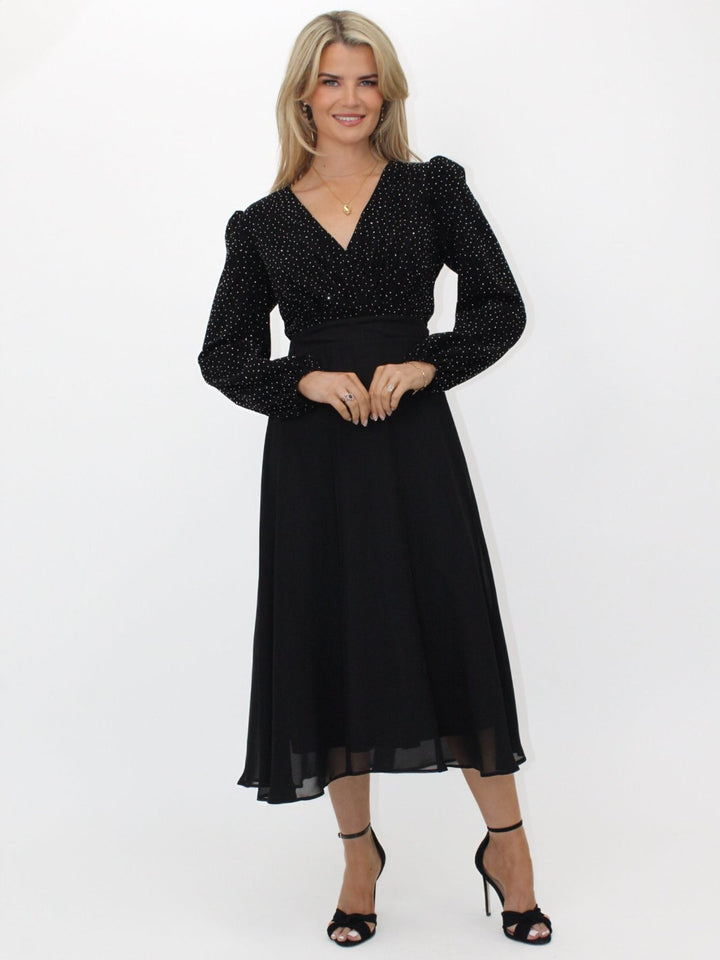 Kate & Pippa Monroe Midi Dress In Black / Silver Sparkle-Nicola Ross