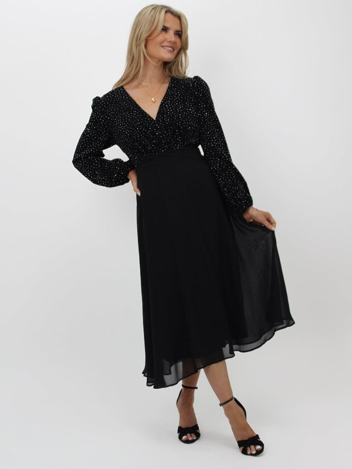 Kate & Pippa Monroe Midi Dress In Black / Silver Sparkle-Nicola Ross