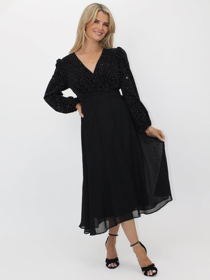 Kate & Pippa Monroe Midi Dress In Black / Silver Sparkle-Nicola Ross