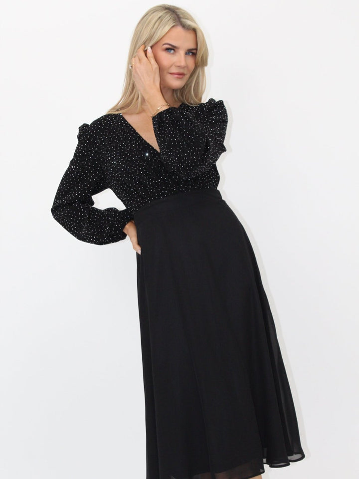 Kate & Pippa Monroe Midi Dress In Black / Silver Sparkle-Nicola Ross
