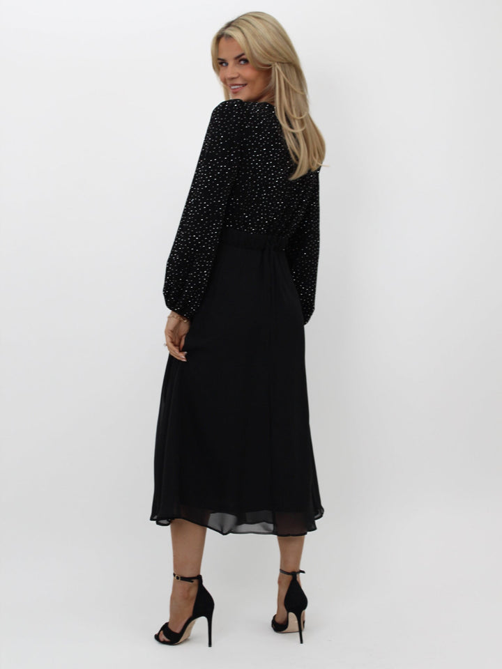 Kate & Pippa Monroe Midi Dress In Black / Silver Sparkle-Nicola Ross
