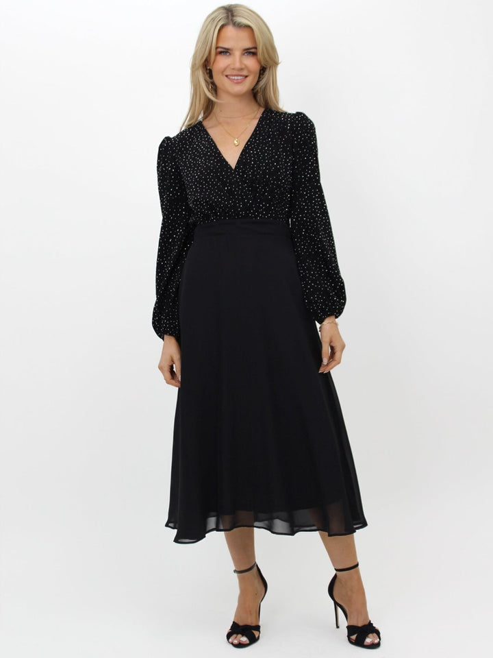 Kate & Pippa Monroe Midi Dress In Black / Silver Sparkle-Nicola Ross