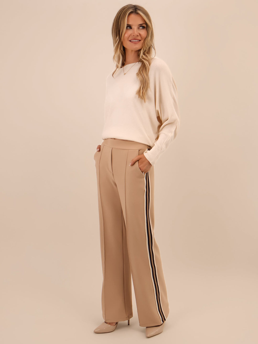 Kate & Pippa Nicks Stripe Trousers In Beige-Nicola Ross