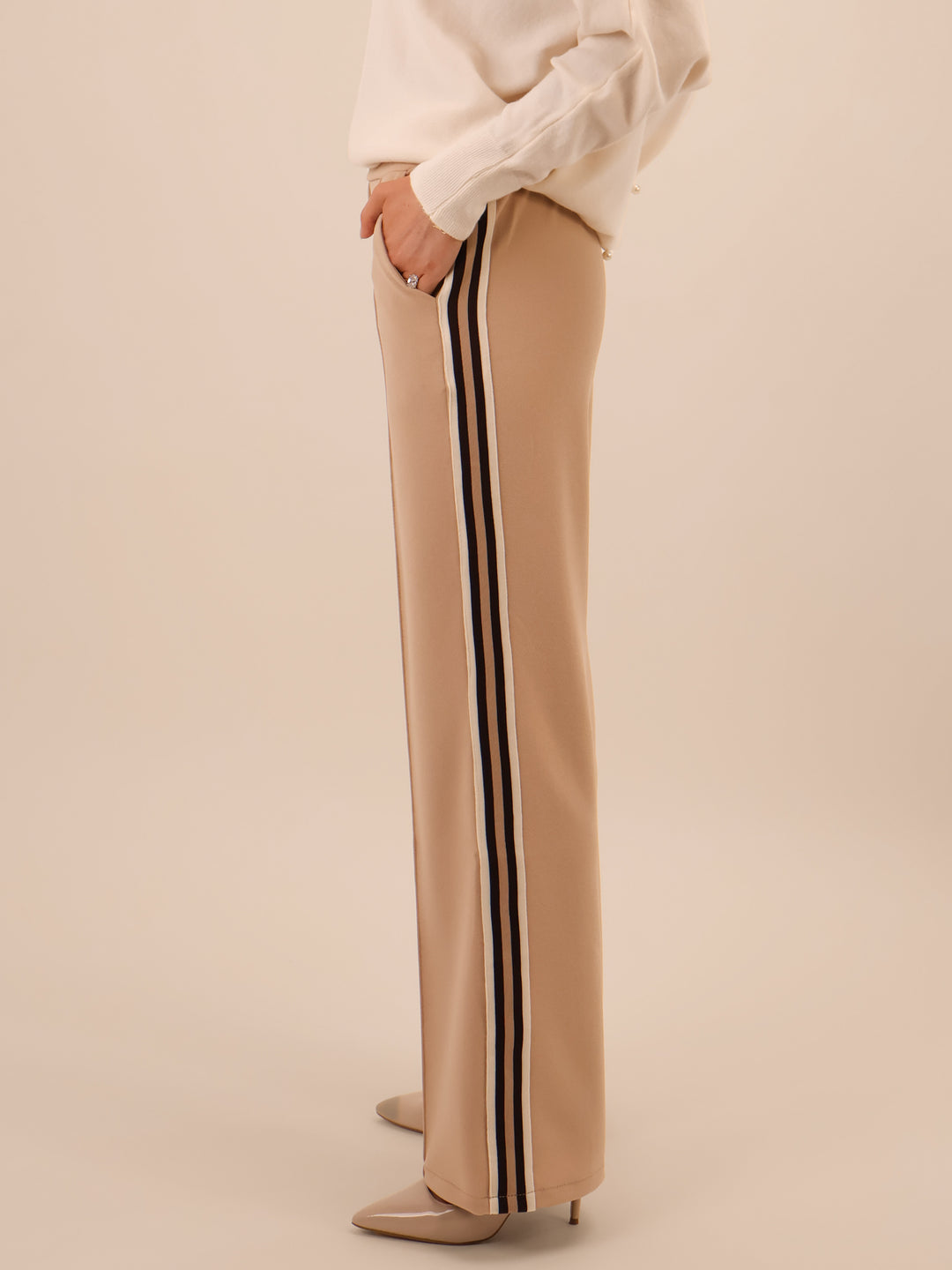 Kate & Pippa Nicks Stripe Trousers In Beige-Nicola Ross