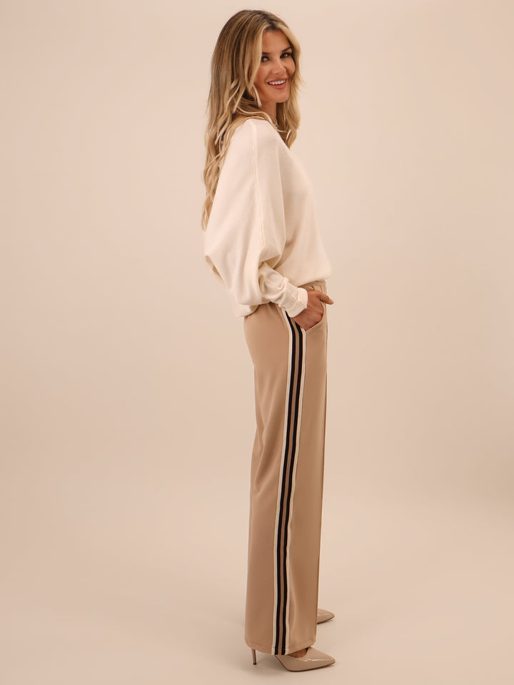 Kate & Pippa Nicks Stripe Trousers In Beige-Nicola Ross
