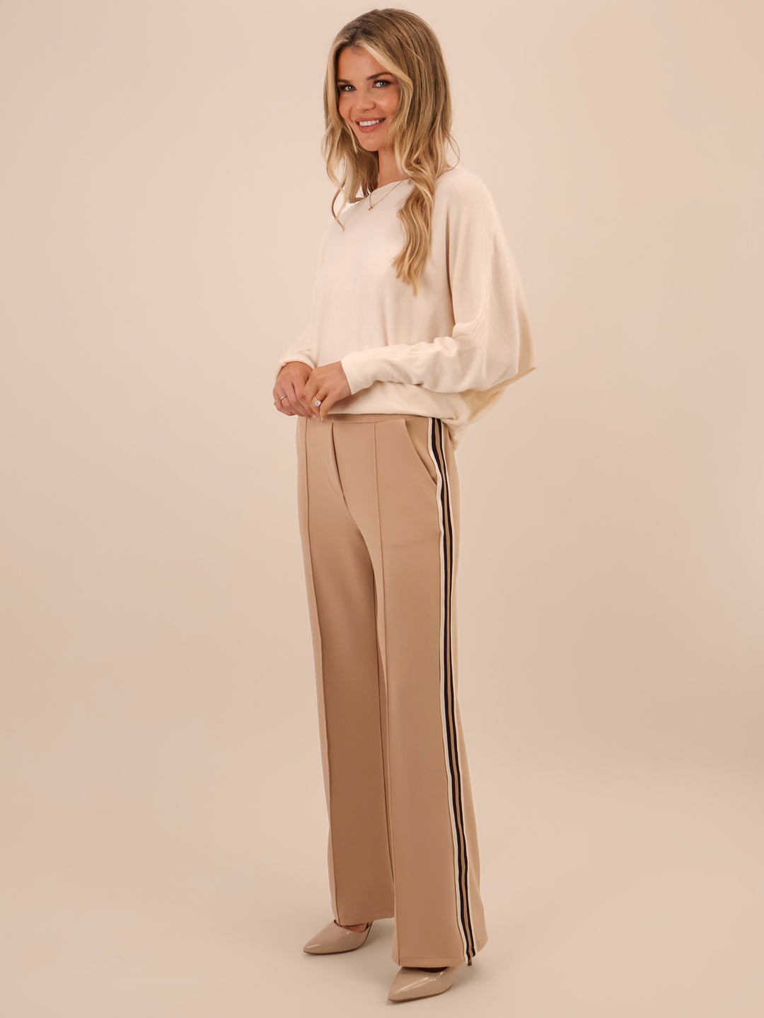 Kate & Pippa Nicks Stripe Trousers In Beige-Nicola Ross