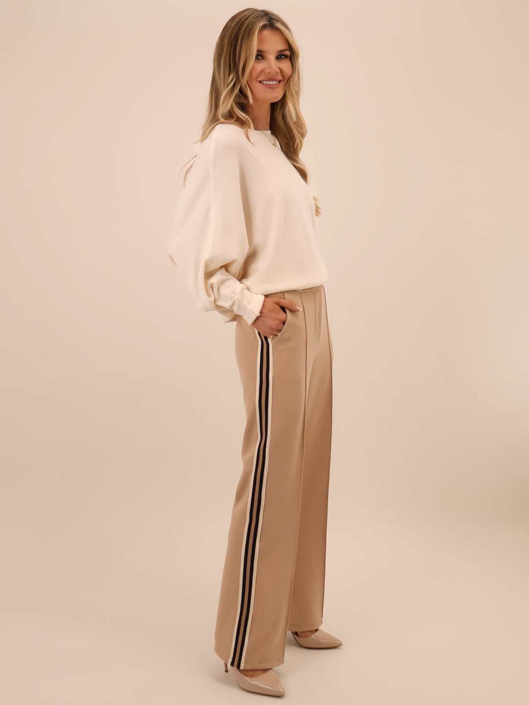 Kate & Pippa Nicks Stripe Trousers In Beige-Nicola Ross