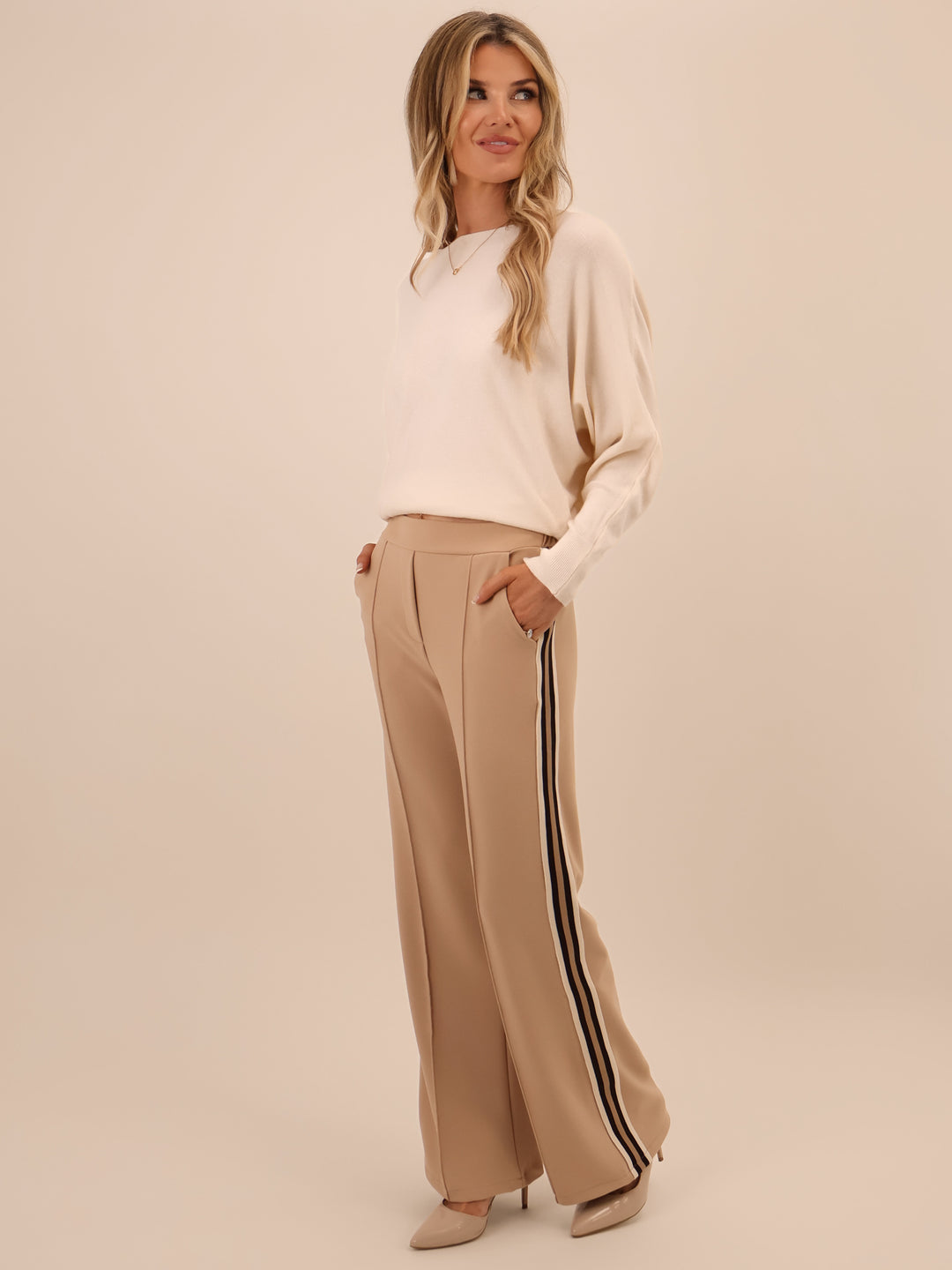 Kate & Pippa Nicks Stripe Trousers In Beige-Nicola Ross