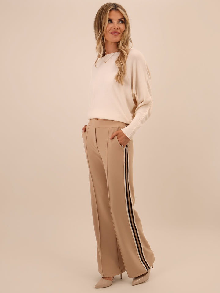 Kate & Pippa Nicks Stripe Trousers In Beige-Nicola Ross