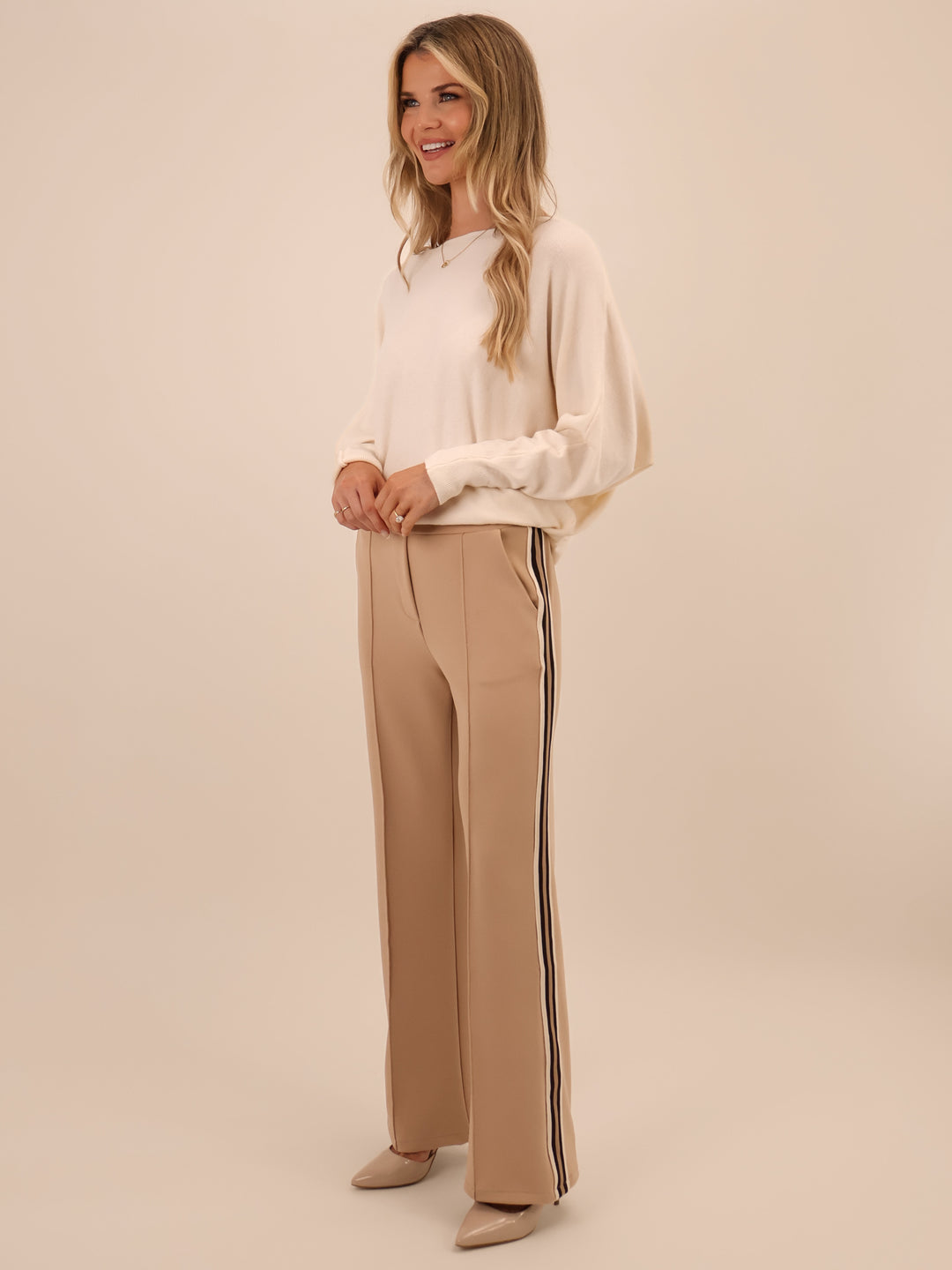 Kate & Pippa Nicks Stripe Trousers In Beige-Nicola Ross
