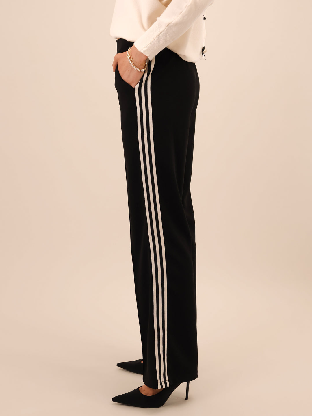 Kate & Pippa Nicks Stripe Trousers In Black-Nicola Ross