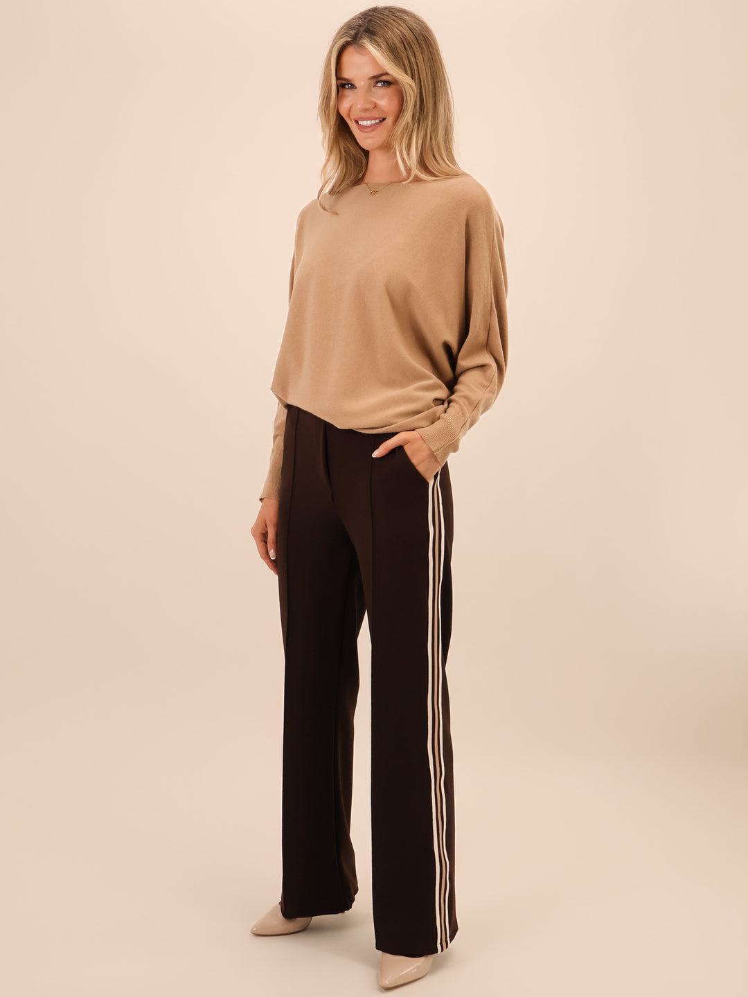 Kate & Pippa Nicks Stripe Trousers In Brown-Nicola Ross