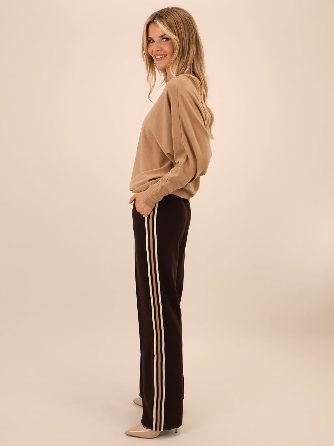 Kate & Pippa Nicks Stripe Trousers In Brown-Nicola Ross