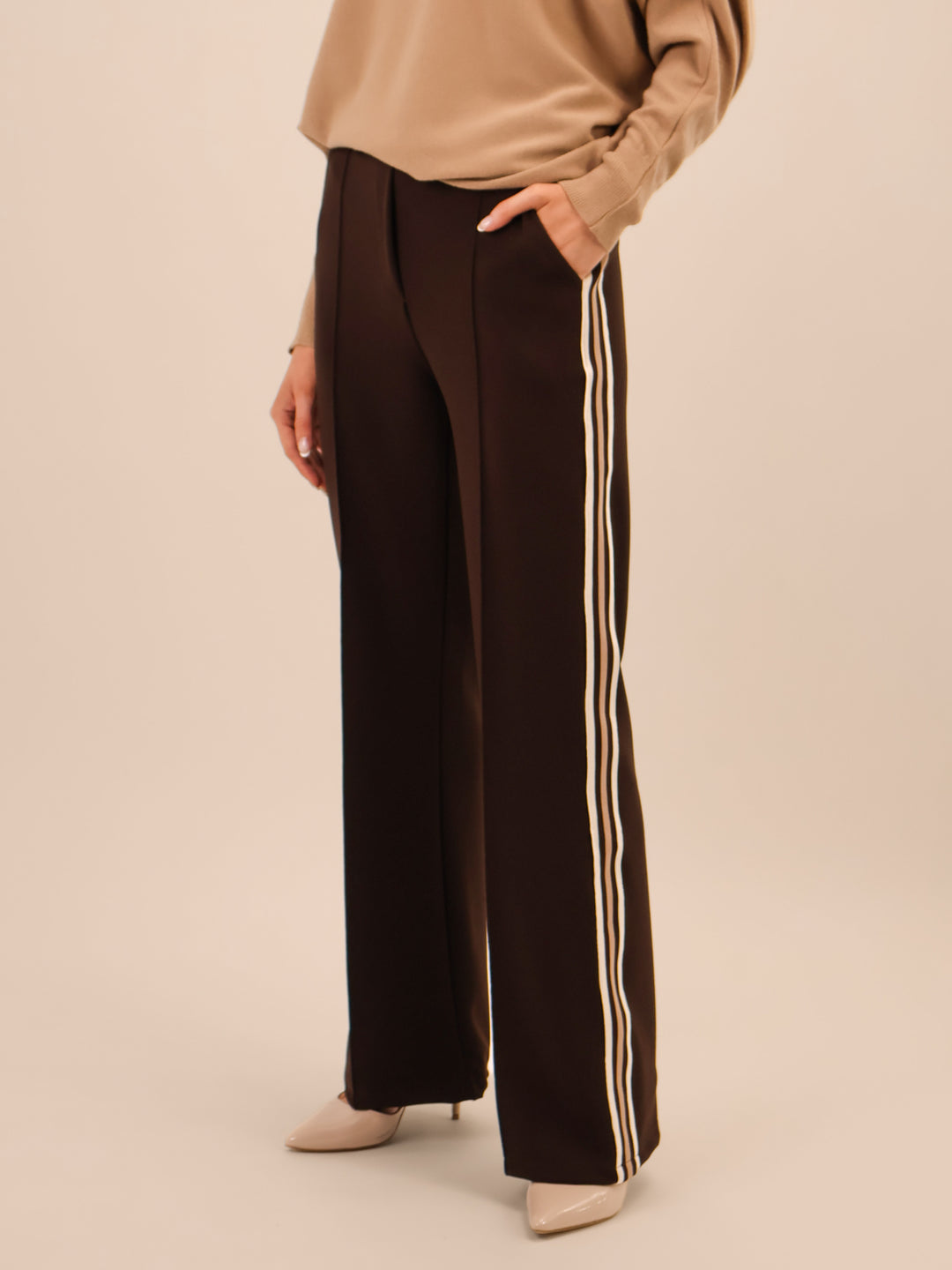 Kate & Pippa Nicks Stripe Trousers In Brown-Nicola Ross