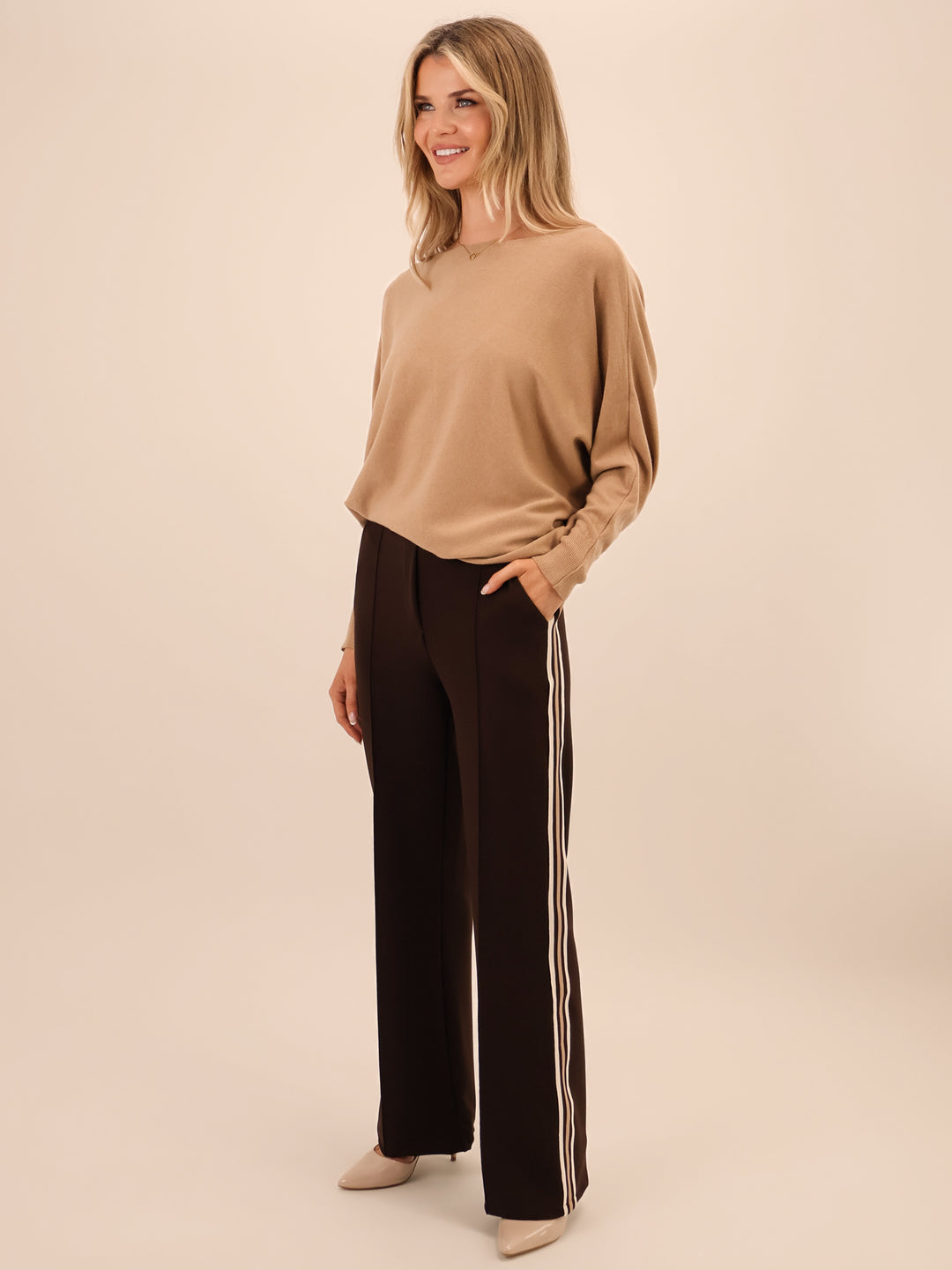 Kate & Pippa Nicks Stripe Trousers In Brown-Nicola Ross