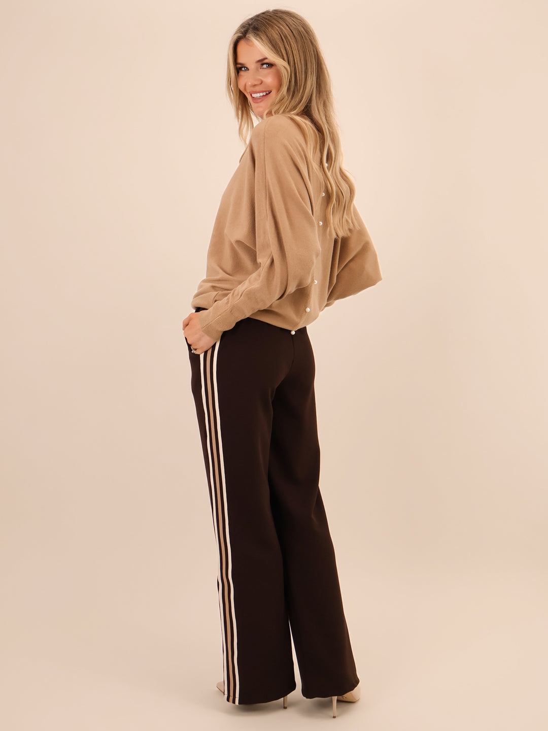 Kate & Pippa Nicks Stripe Trousers In Brown-Nicola Ross