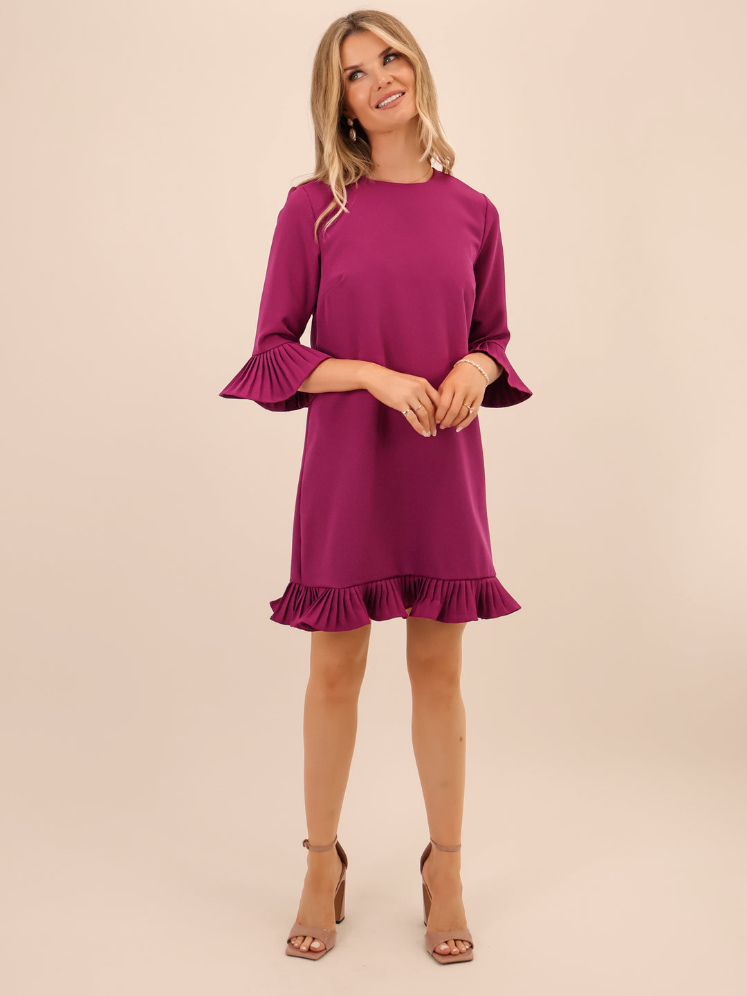 Kate & Pippa Olivia Mini Dress In Magenta-Nicola Ross