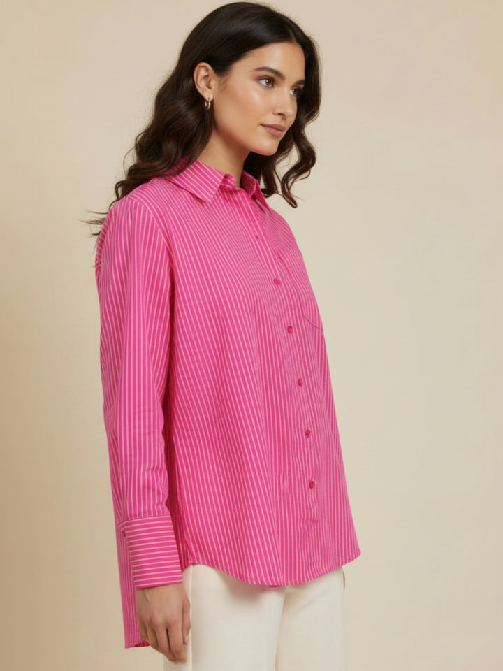 Kate & Pippa Oxford Striped Shirt In Cerise Pink-Nicola Ross