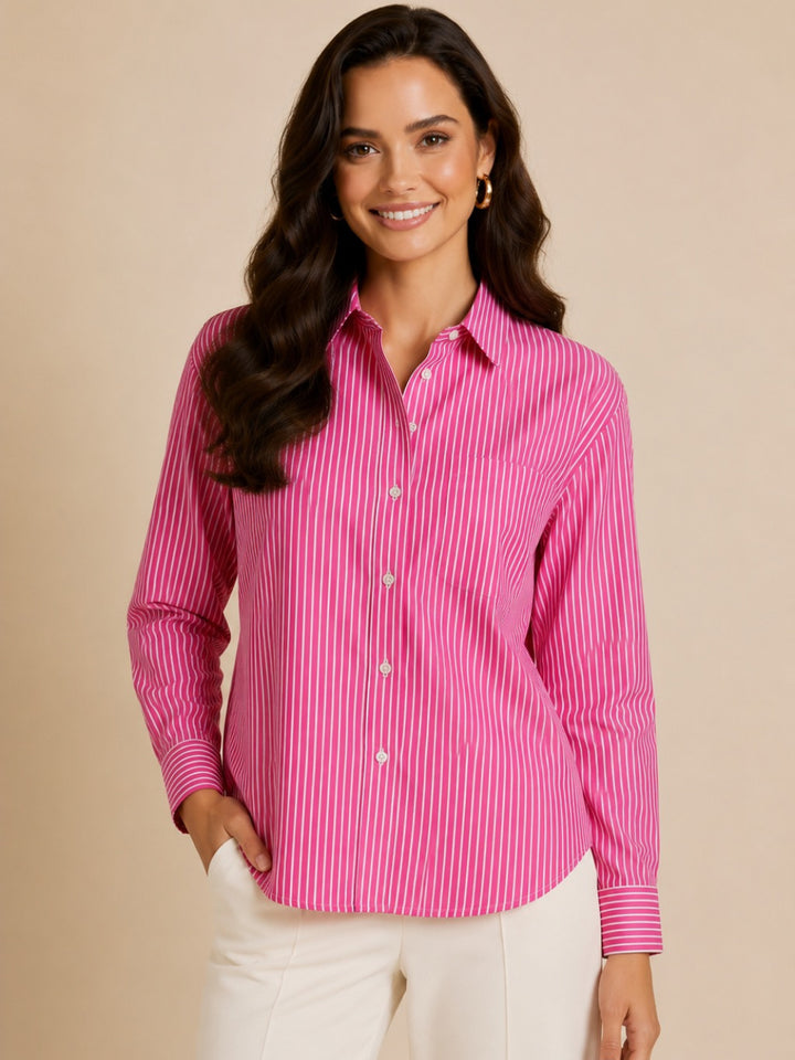Kate & Pippa Oxford Striped Shirt In Cerise Pink-Nicola Ross