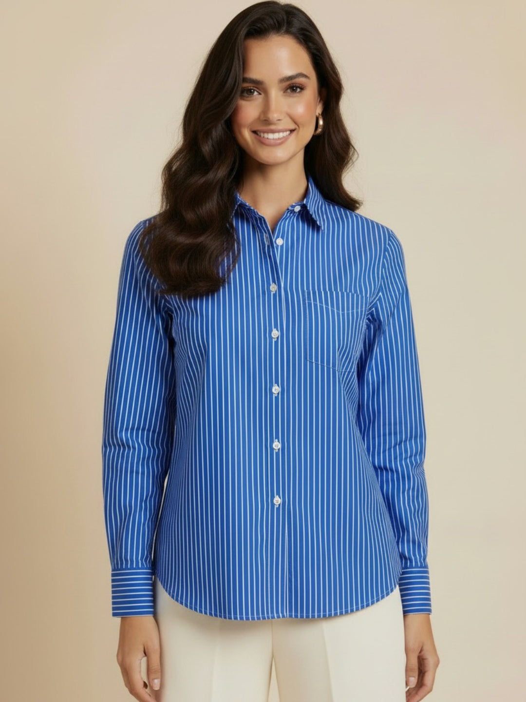 Kate & Pippa Oxford Striped Shirt In Navy Blue-Nicola Ross