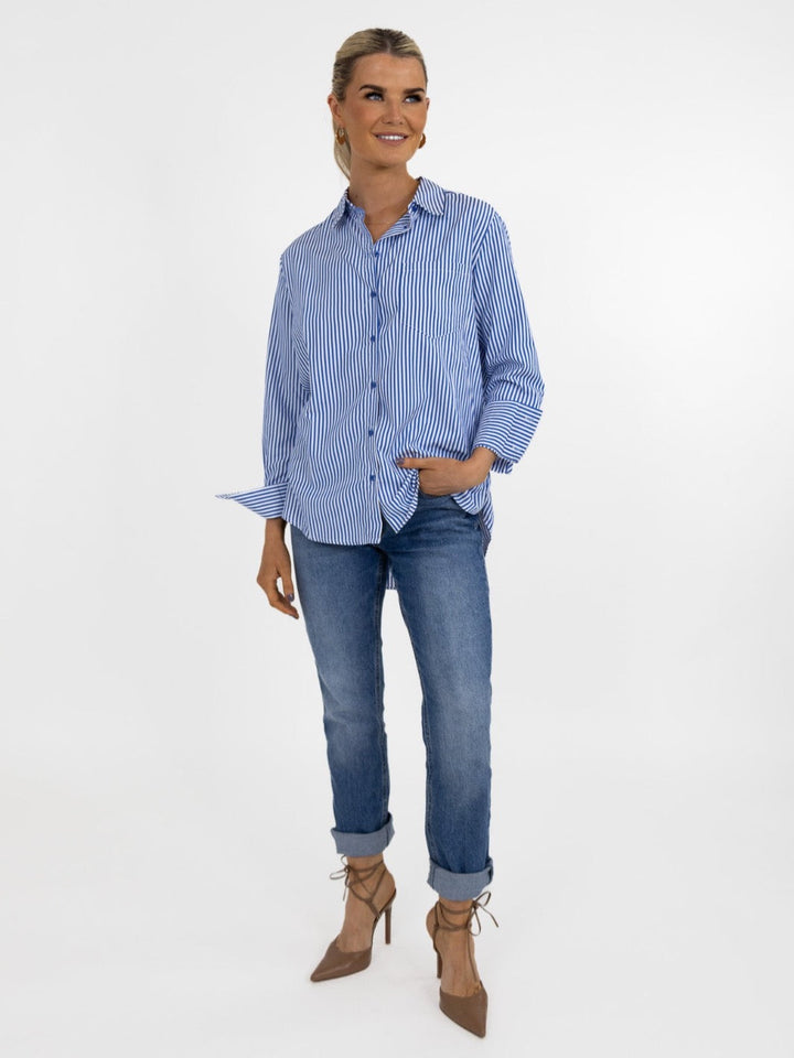 Kate & Pippa Oxford Striped Shirt In Navy Blue-Nicola Ross