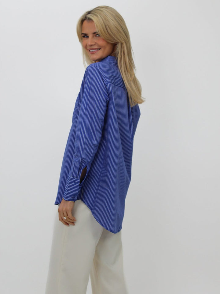 Kate & Pippa Oxford Striped Shirt In Navy Blue-Nicola Ross