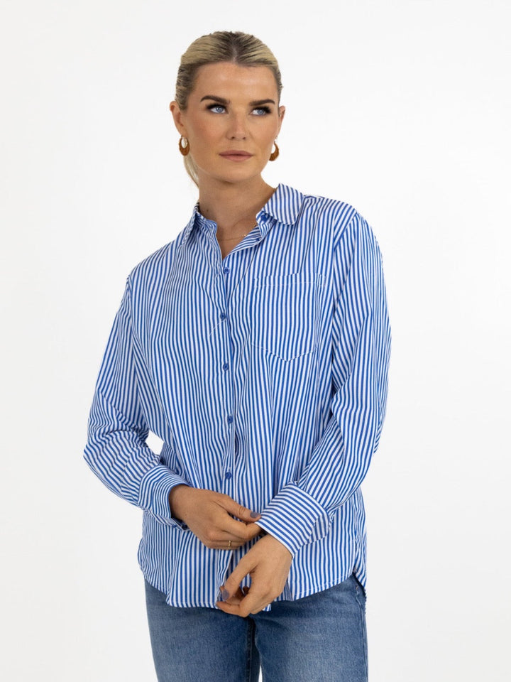 Kate & Pippa Oxford Striped Shirt In Navy Blue-Nicola Ross