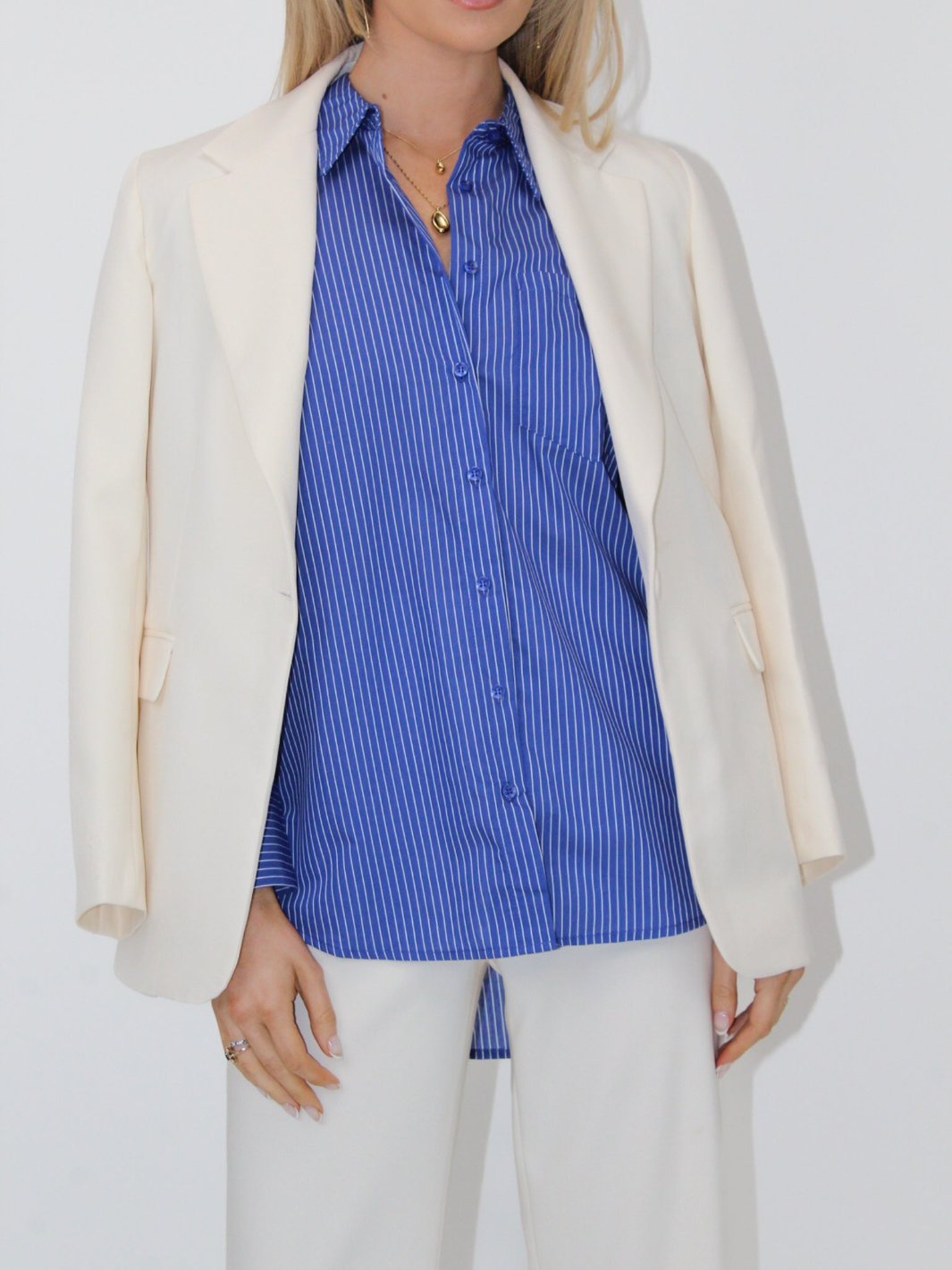 Kate & Pippa Oxford Striped Shirt In Navy Blue-Nicola Ross