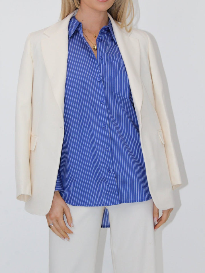 Kate & Pippa Oxford Striped Shirt In Navy Blue-Nicola Ross