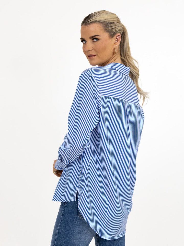 Kate & Pippa Oxford Striped Shirt In Navy Blue-Nicola Ross