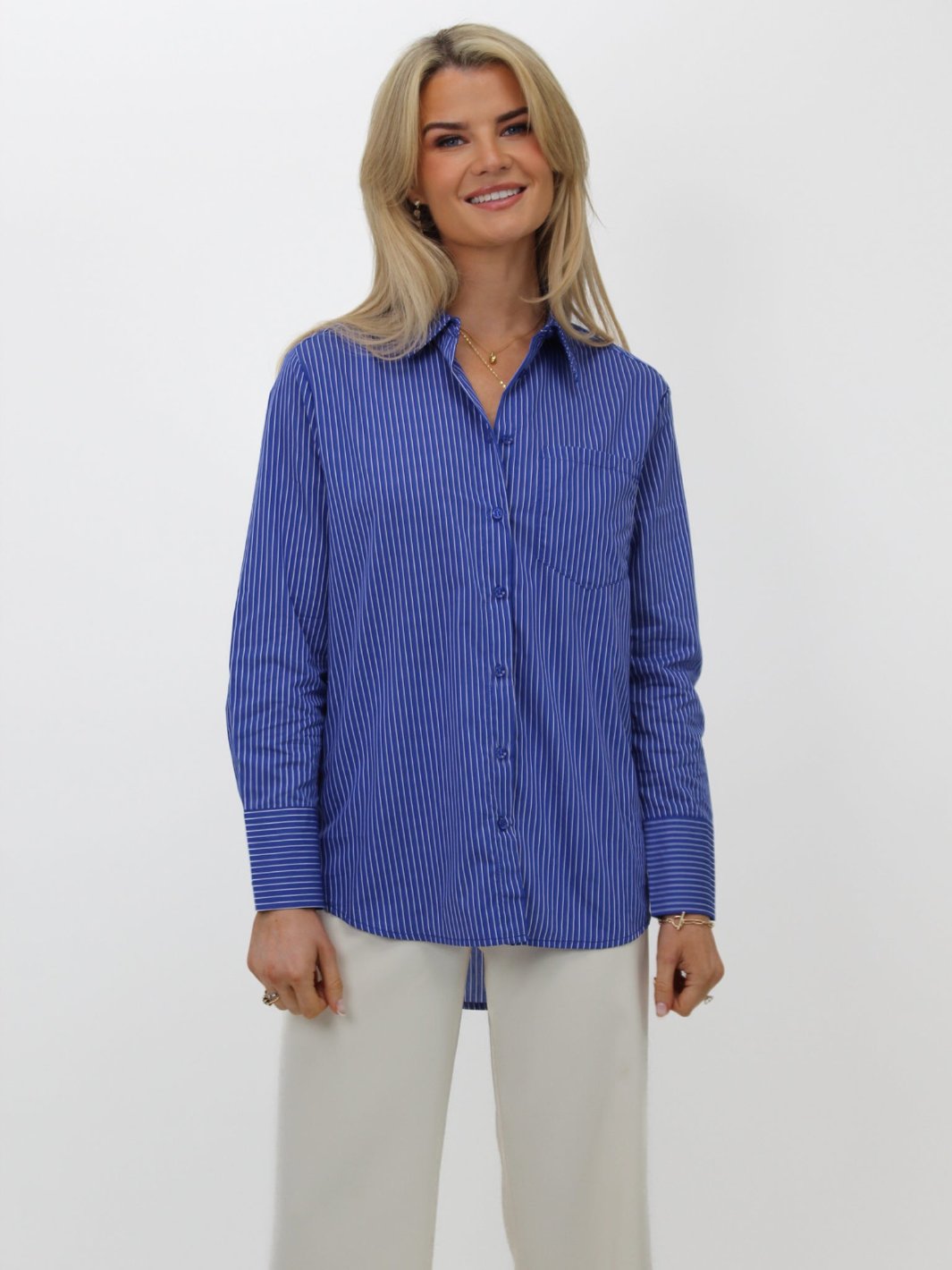 Kate & Pippa Oxford Striped Shirt In Navy Blue-Nicola Ross
